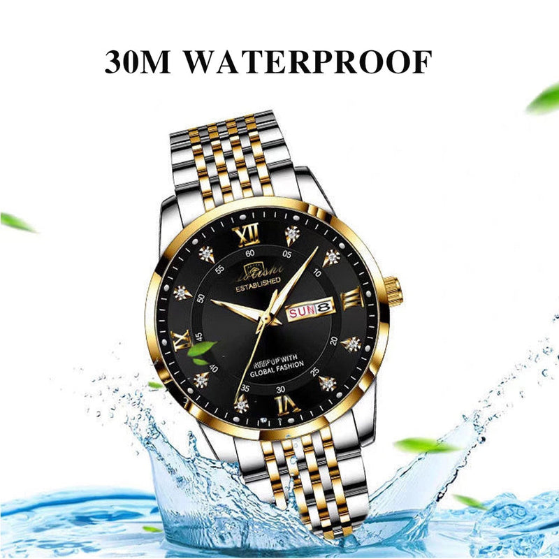 POEDAGAR Men Watch Stainless Steel Top Quailty Luxury Push Button Hidden Clasp Waterproof Luminous Date Week Sport Wrist Watches LF Comercio e Importações 