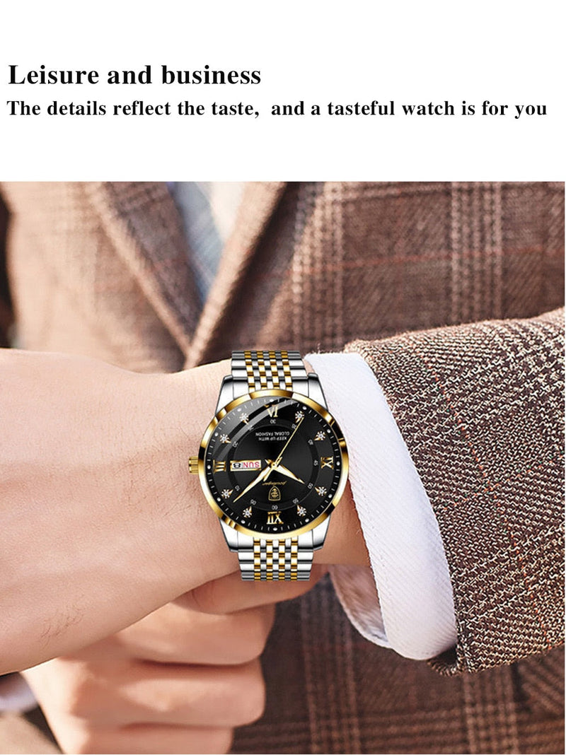 POEDAGAR Men Watch Stainless Steel Top Quailty Luxury Push Button Hidden Clasp Waterproof Luminous Date Week Sport Wrist Watches LF Comercio e Importações 