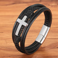 Pulseira Masculina Em Couro Genuíno Pulseira Masculina Em Couro Genuíno LF Comercio e Importações Prata 19cm 